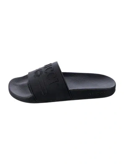 Pre-owned Gucci Rubber Slides In Black