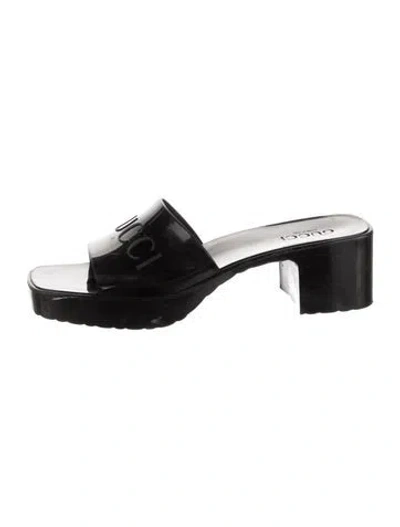Pre-owned Gucci Rubber Slides In Black
