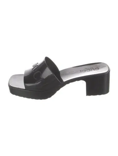 Pre-owned Gucci Rubber Slides In Black