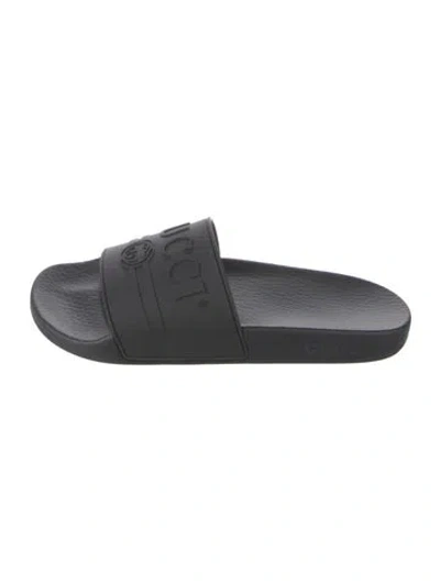 Pre-owned Gucci Rubber Slides In Black