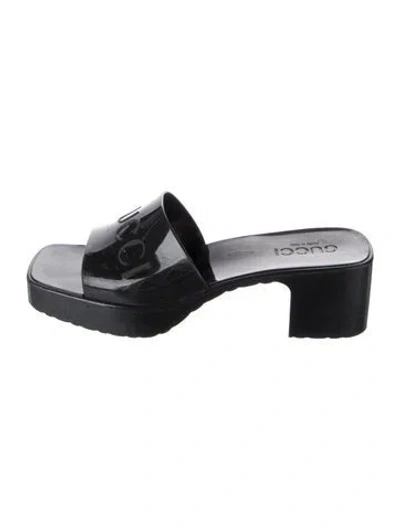 Pre-owned Gucci Rubber Slides In Black
