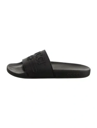 Pre-owned Gucci Rubber Slides In Black