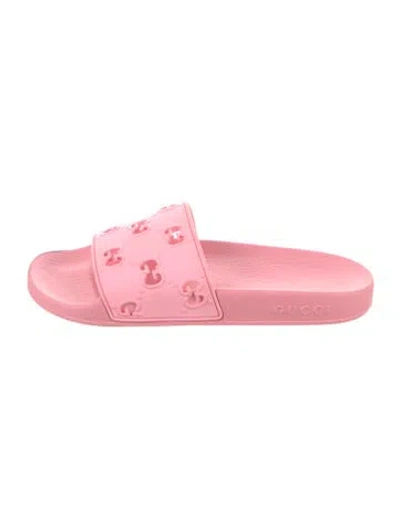 Pre-owned Gucci Rubber Slides In Pink