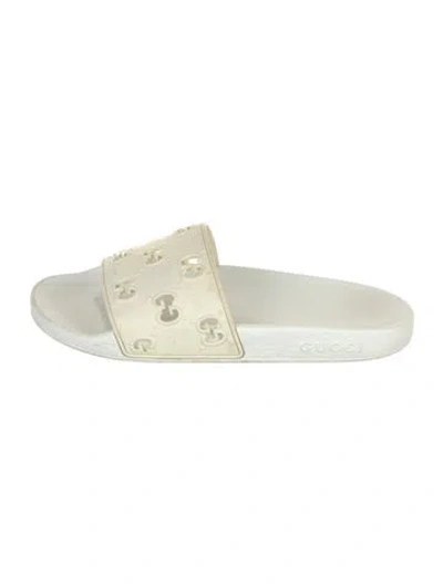 Pre-owned Gucci Rubber Slides In White