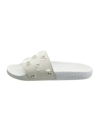 Pre-owned Gucci Rubber Slides In White