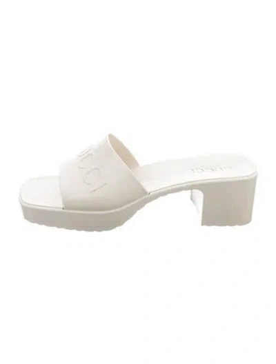 Pre-owned Gucci Rubber Slides In White