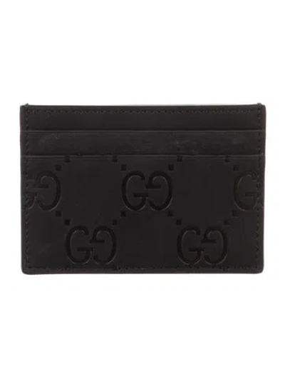 Pre-owned Gucci Rubber-effect Gg Signature Card Holder In Black