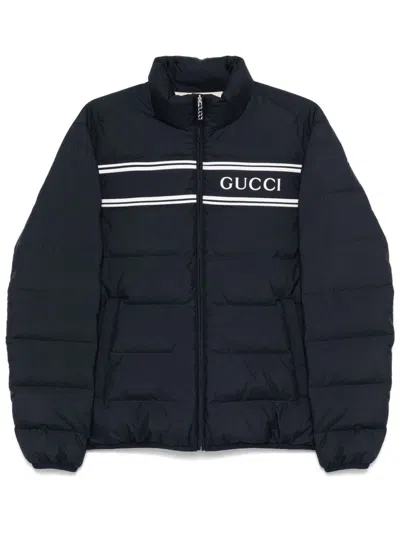 Gucci Rubberised-logo Puffer Jacket In Blue