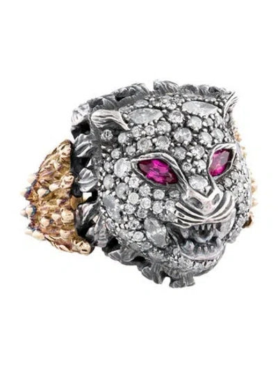 Pre-owned Gucci Ruby & Diamond Le Marché Des Merveilles Ring In Multi