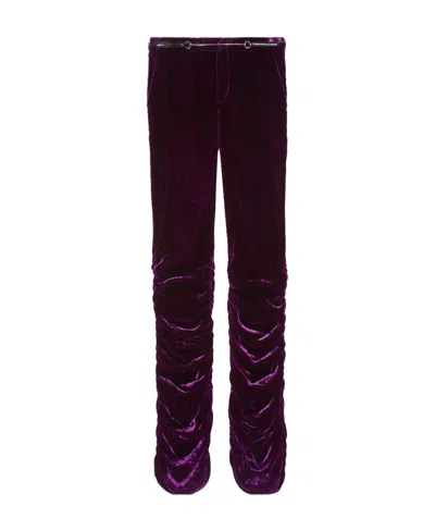 Gucci Ruched Velvet Trousers In Purple