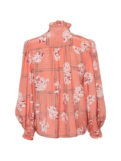 Pre-owned Gucci Ruffled Floral-print Blouse In Pink