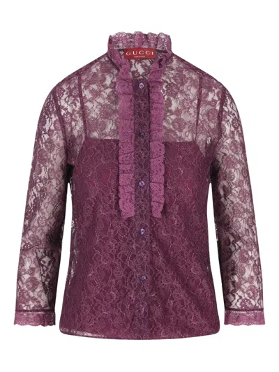 Gucci Ruffled Lace Shirt In Purple