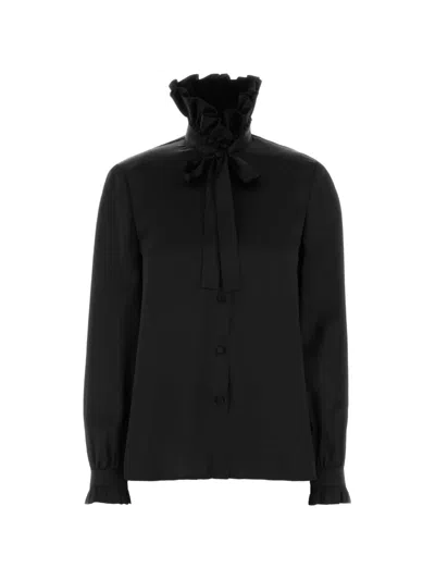 Gucci Ruffled-neck Blouse In Black