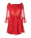Gucci Off-shoulder Silk-chiffon Dress In Red