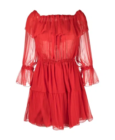 GUCCI GUCCI RUFFLED OFF-SHOULDER DRESS