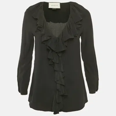 Pre-owned Gucci Ruffled Silk Blouse In Black