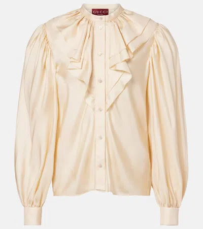 Gucci Ruffled Silk Blouse In Neutral