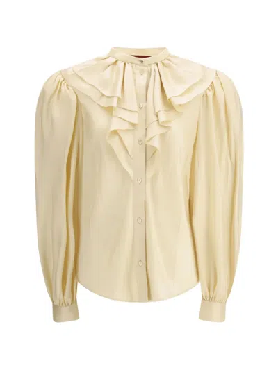 Gucci Ruffled Silk Twill Shirt In Yellow