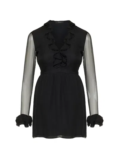 Gucci Ruffled Silk-chiffon A-line Mini Dress In Black
