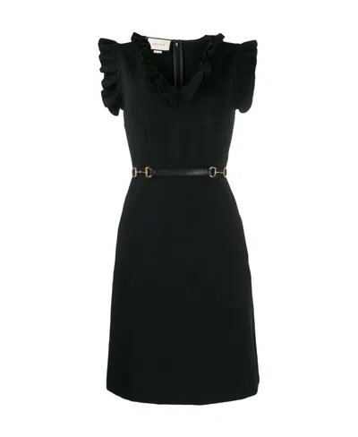 Gucci Ruffled Sleeveless Dress In Black