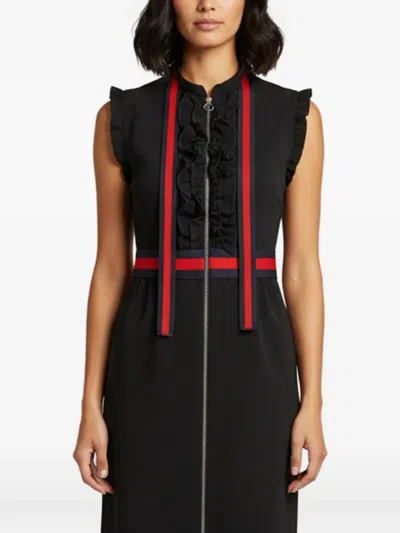 Pre-owned Gucci Ruffle-detail Midi Dress In Black