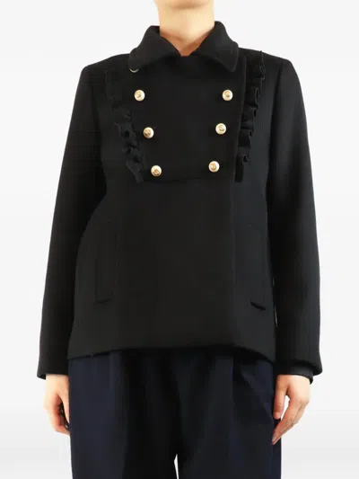 Pre-owned Gucci Ruffle-trim Faux-pearl Coat In Black