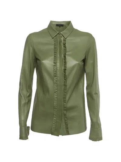 Pre-owned Gucci Ruffle-trim Leather Blouse In Green