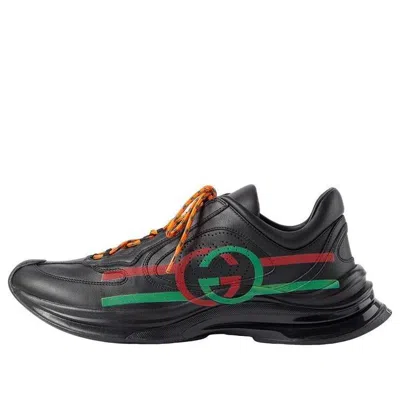 Gucci Run Side-stripe Lace-up Sneakers 'black Red Green'