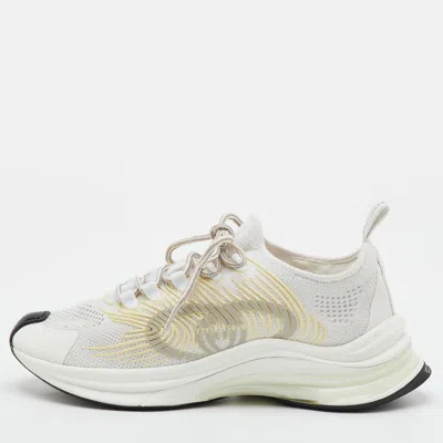 Pre-owned Gucci Run Size 38 White/yellow Knit Fabric Low Top Sneakers