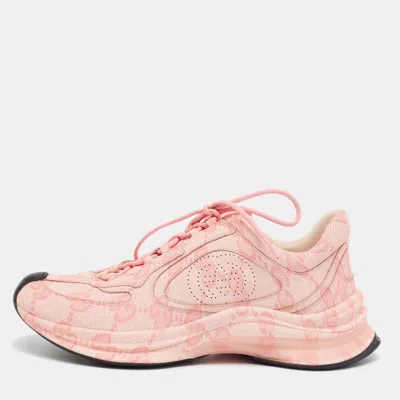 Pre-owned Gucci Run Size 39 Pink Gg Leather Lace Up Sneakers