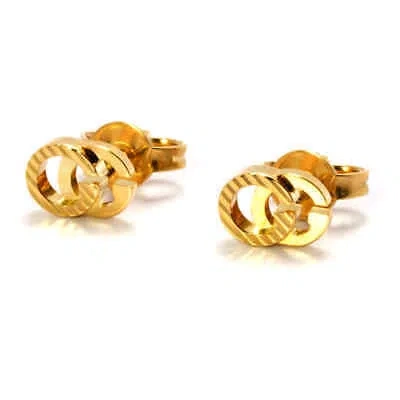 Pre-owned Gucci Running Gg Diagonal Motif Earrings, 18 Karat Yellow Gold