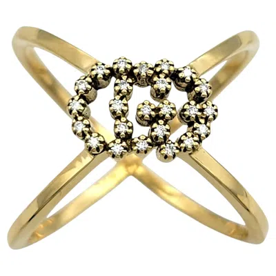 Pre-owned Gucci Running Gg Diamond Criss-cross Band Ring In Polished 18 Karat Yellow Gold
