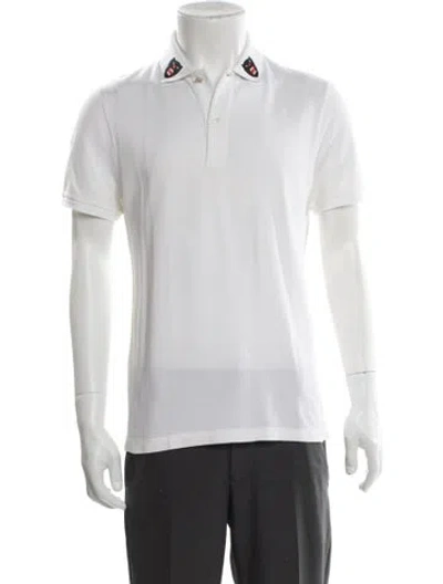 Pre-owned Gucci Running Gg Logo Collar Polo Shirt In White
