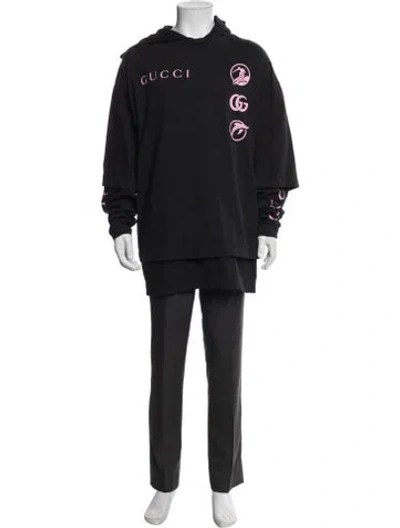 Pre-owned Gucci Running Gg Logo Graphic Print Hoodie In Black