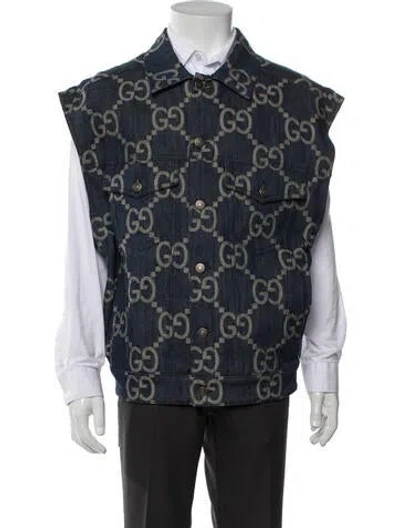Pre-owned Gucci Running Gg Logo Graphic Print Jacket In Blue