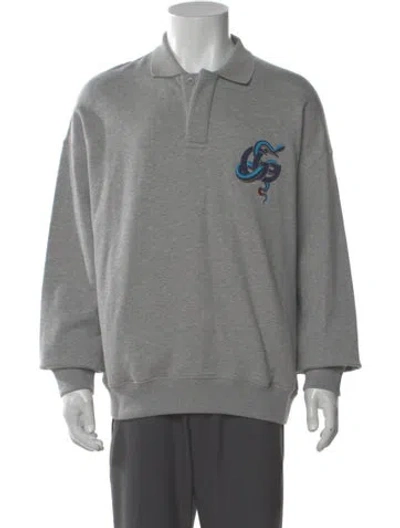 Pre-owned Gucci Running Gg Logo Graphic Print Polo Shirt W/ Tags In Gray