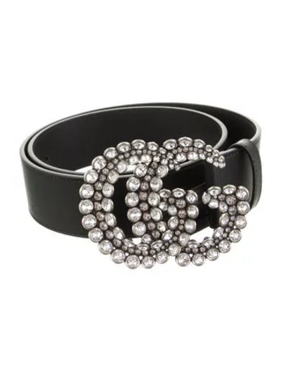 Pre-owned Gucci Running Gg Logo Leather Belt In Black