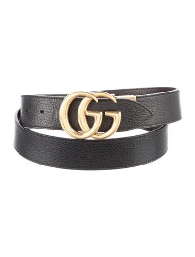 Pre-owned Gucci Running Gg Logo Leather Belt Kit In Black