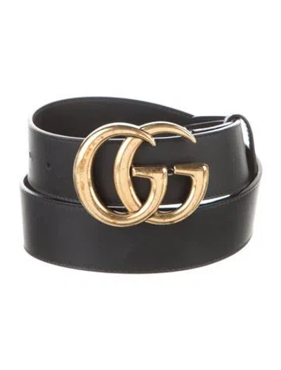 Pre-owned Gucci Running Gg Logo Leather Belt W/ Tags In Black