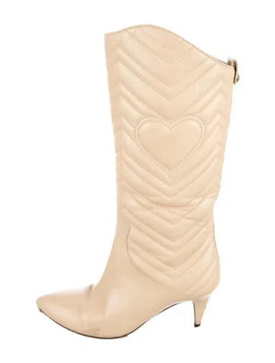 Pre-owned Gucci Running Gg Logo Leather Boots In Brown