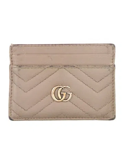 Pre-owned Gucci Running Gg Logo Leather Card Holder In Neutrals