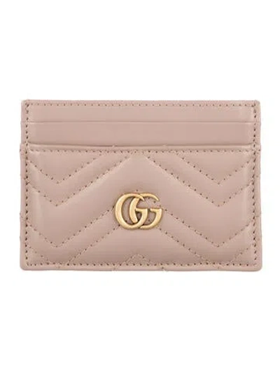 Pre-owned Gucci Running Gg Logo Leather Card Holder In Neutrals