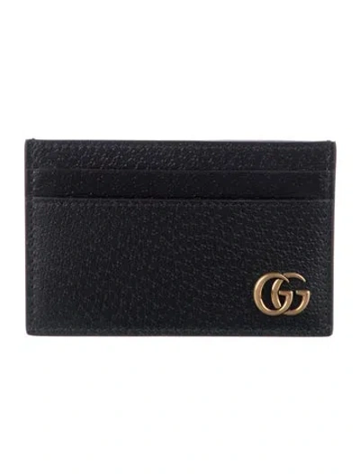 Pre-owned Gucci Running Gg Logo Leather Card Holder W/ Tags In Black