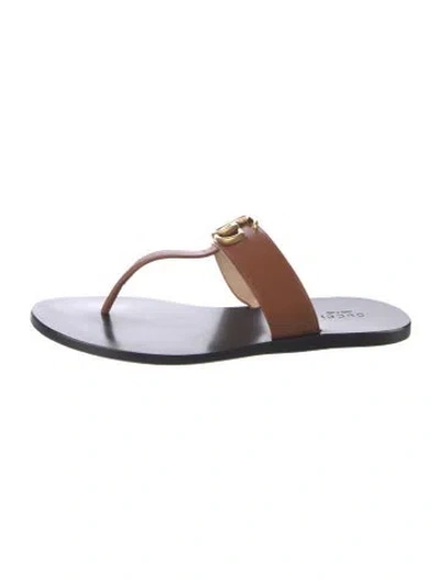 Pre-owned Gucci Running Gg Logo Leather Flip Flops In Black/brown