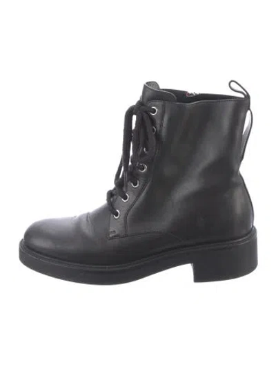 Pre-owned Gucci Running Gg Logo Leather Lace-up Boots In Black