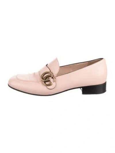 Pre-owned Gucci Running Gg Logo Leather Loafers In Pink