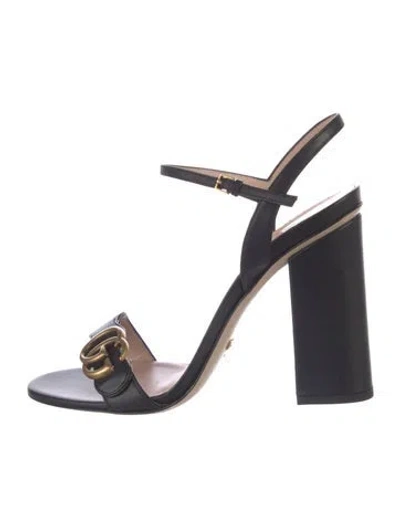 Pre-owned Gucci Running Gg Logo Leather Sandals In Black