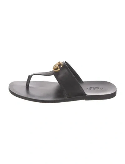 Pre-owned Gucci Running Gg Logo Leather Slides In Black