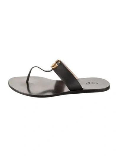 Pre-owned Gucci Running Gg Logo Leather Slides In Gray