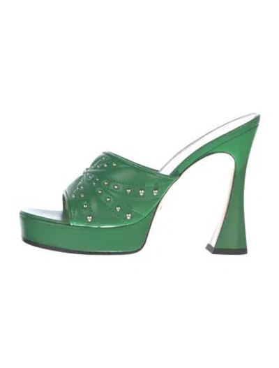 Pre-owned Gucci Running Gg Logo Leather Slides In Green